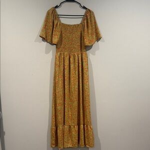 HEYSON Chic Floral Maxi Dress in Green and Mustard